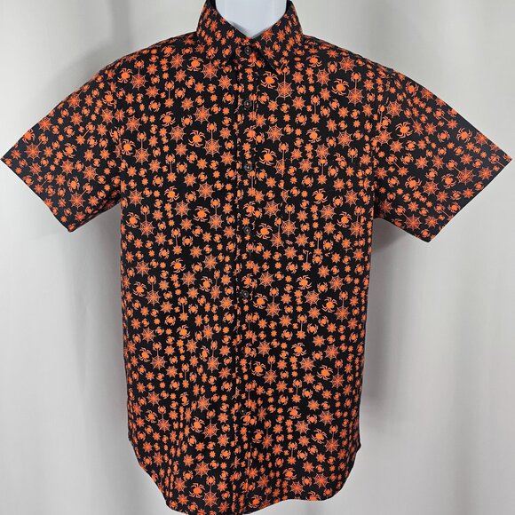 Monument Men's Black Spider Web Print Short Sleeve Button Down Shirt Size M NWOT - Picture 1 of 11
